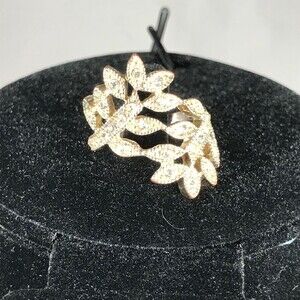 Gold Tone Jeweled Leaf Ring Size 9.75